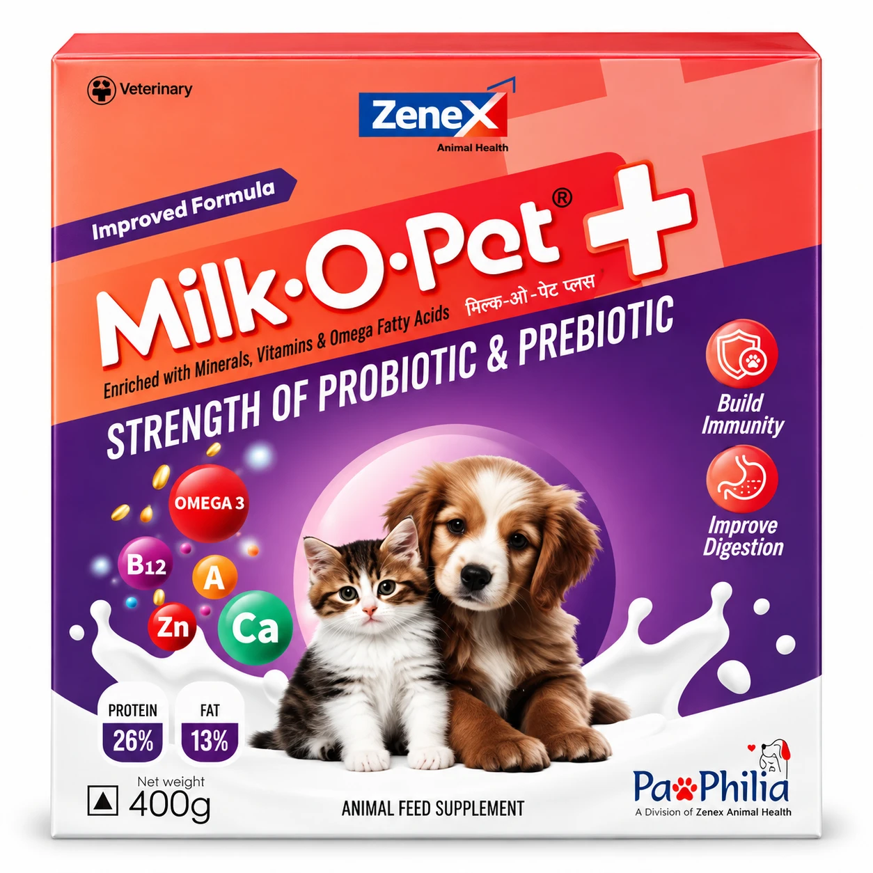 Zenex Milk-O-Pet Plus Powder 400g Pet Cerelac - (Probiotic & Prebiotic Feed Supplement)